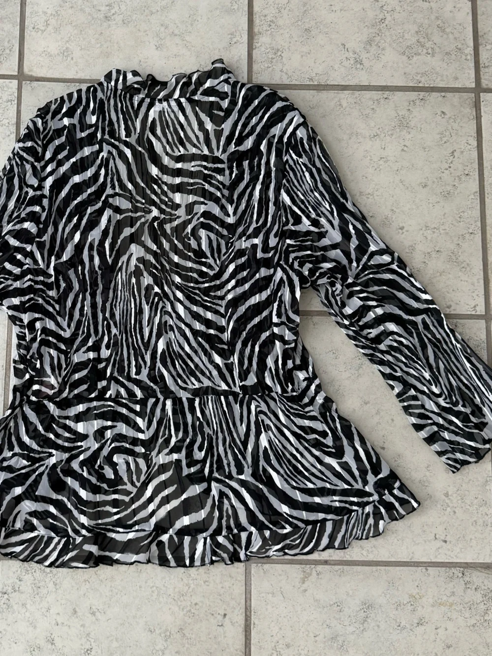 Y2K vintage Sheer Zebra Print Tie-Front Cardigan - Black & White